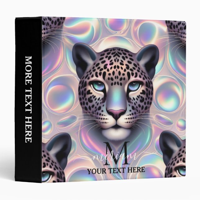 Girly Opal Leopard Print Office School Binder (Front/Spine)