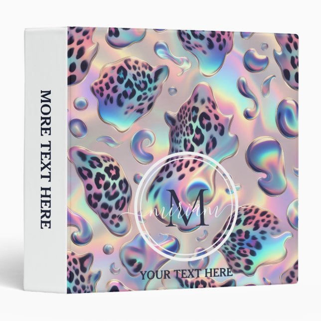 Girly Opal Leopard Print Office School Binder (Front/Spine)