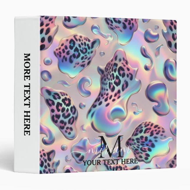 Girly Opal Leopard Print Office School Binder (Front/Spine)