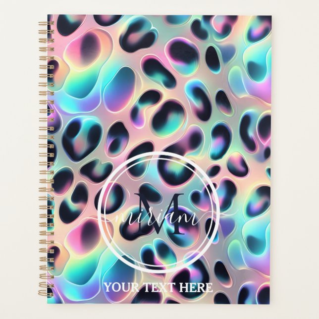 Girly Opal Leopard Print Office School Planner (Front)