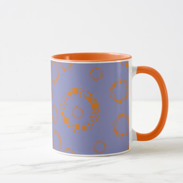 girly orange blue circle squares pattern dizzy art mug (Right)