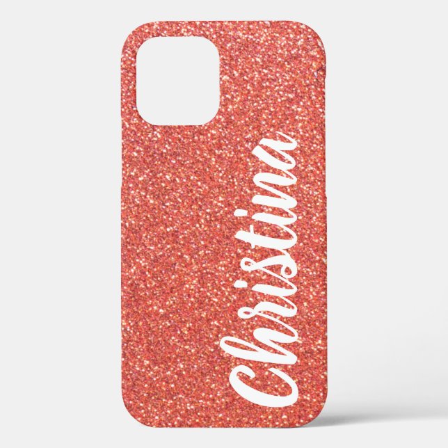Girly Orange Glitter Name Personalized Case-Mate iPhone Case (Back)