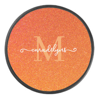 Girly Orange Glitter Sparkles Monogram Script Name