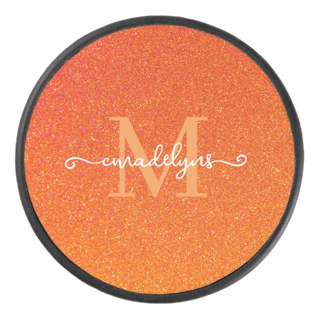 Girly Orange Glitter Sparkles Monogram Script Name (Devant)