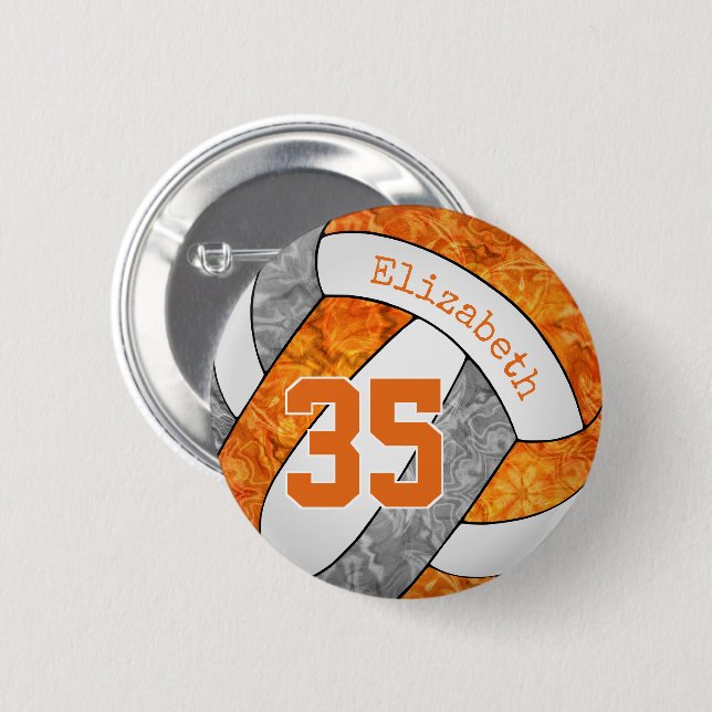 girly orange grey volleyball team colours  2 inch round button (Front & Back)