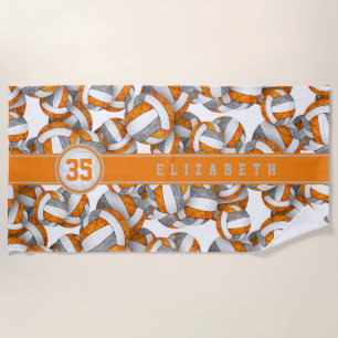 Girly orange grey volleyball team colours gifts beach towel