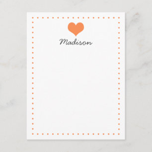 Girly Orange Heart Personalized Stationery Invitation