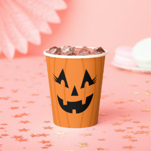 Girly Orange Jack O Lantern with Lashes Halloween Paper Cups
