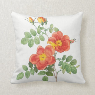 Girly Orange Rose Floral Botanical Throw Pillow