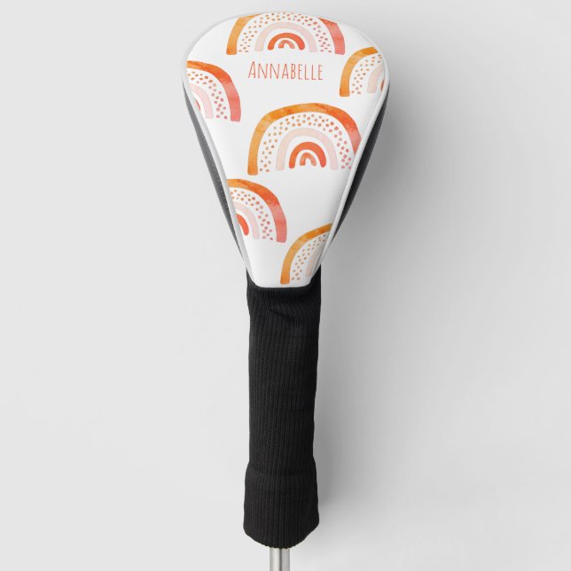 Girly Orange Watercolor Rainbow Personalized  Golf Head Cover (Front)