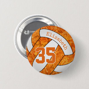 girly orange white volleyball team colours 2 inch round button