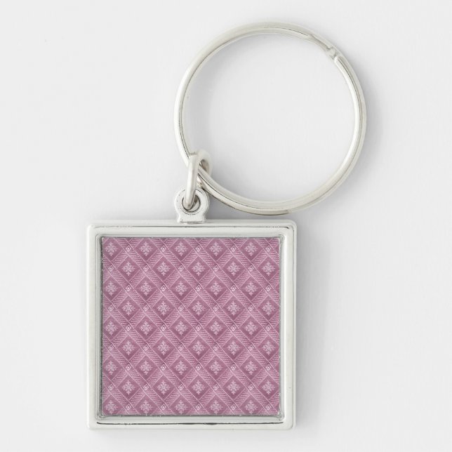 Girly Orchid Pink Damask Pattern Keychain (Front)