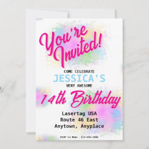 Girly Paint Splatter Birthday Party Invitation