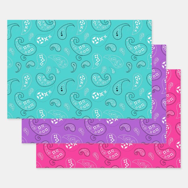 Girly Paisley Bandana Assortment Wrapping Paper Sheet (Set)