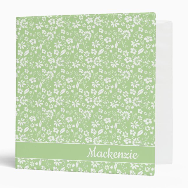 Girly Pale Lime Green Tropical Spring Flowers Binder (Front/Inside)