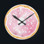 Girly Pale Pink Doughnut Clock<br><div class="desc">Indulge your sweet tooth! Features a fun pink doughnut illustration in watercolor. More colours available – check out our shop!</div>