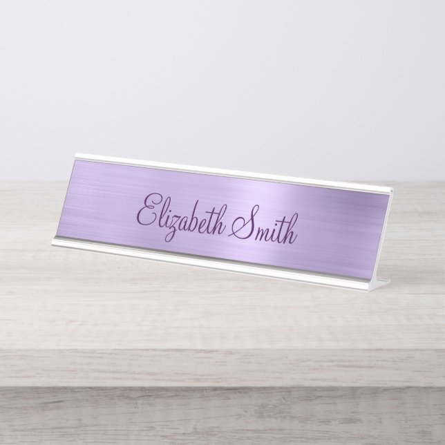 Girly Pale Purple Metallic Foil Desk Name Plate (Front)
