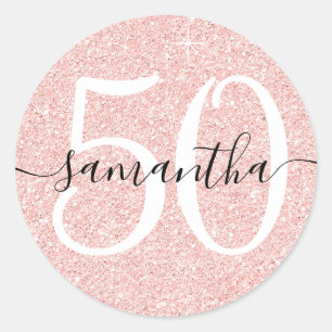 Girly Pale Rose Gold Faux Glitter Personalized 50 Classic Round Sticker