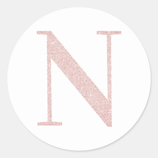 Girly Pale Rose Gold Glitter Monogram N Classic Round Sticker (Front)