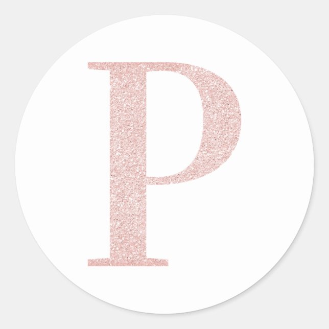 Girly Pale Rose Gold Glitter Monogram P Classic Round Sticker (Front)