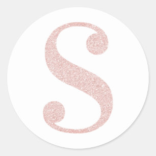 Girly Pale Rose Gold Glitter Monogram S Classic Round Sticker