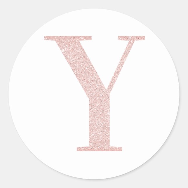 Girly Pale Rose Gold Glitter Monogram Y Classic Round Sticker (Front)