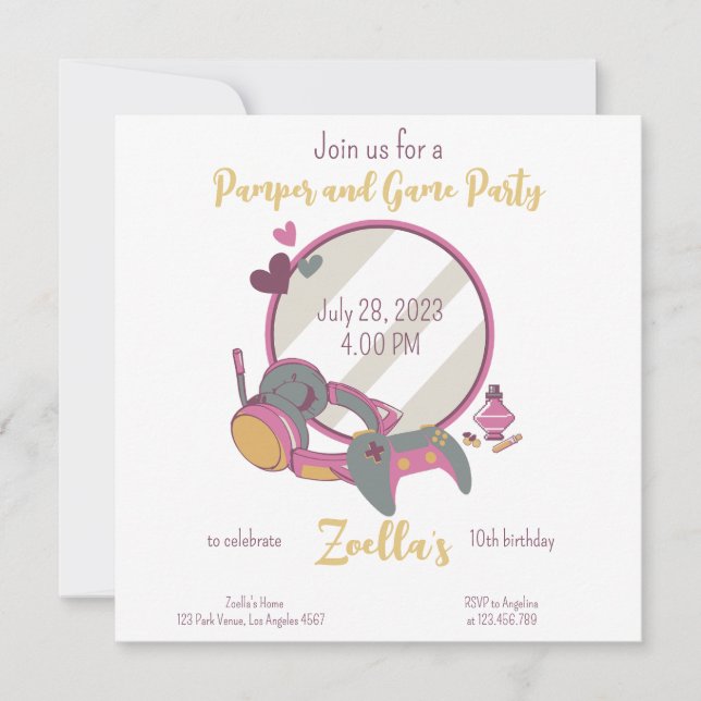 Girly Pamper and Game Party Invitation (Front)