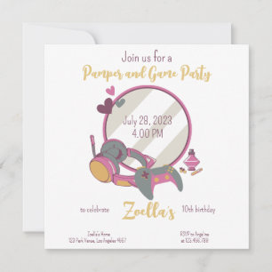 Girly Pamper and Game Party Invitation