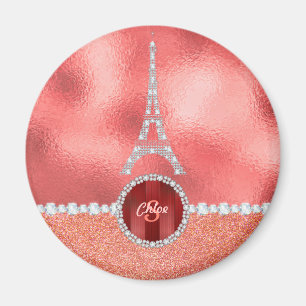 Girly Paris Diamond Eiffel Tower Rose Gold Magnet