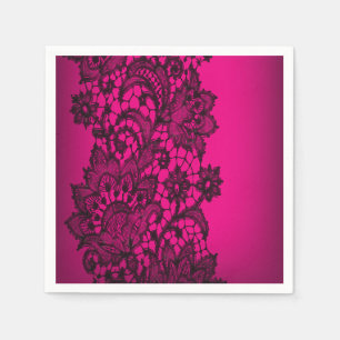 girly paris fuchsia black vintage lace napkin