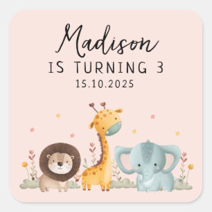 Girly Party Wild Animals Birthday  Square Sticker