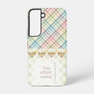 Girly Pastel and Green Plaid Gold Doves Faith Samsung Galaxy Case