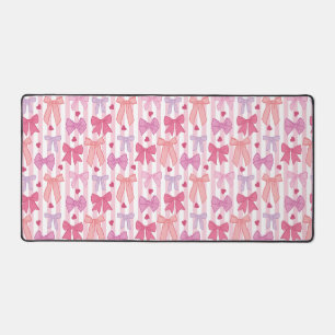 Girly Pastel Bows and Stripes Desk Mat