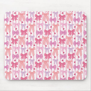 Girly Pastel Bows and Stripes Mouse Pad