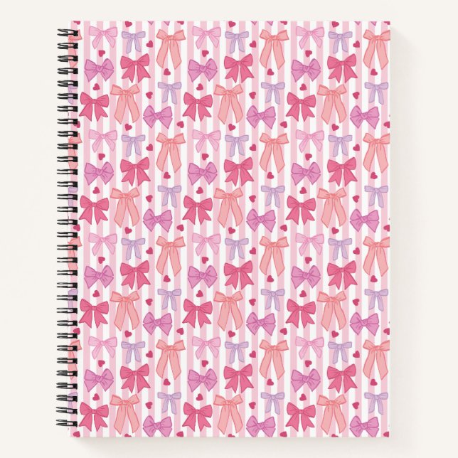 Girly Pastel Bows and Stripes Notebook (Front)