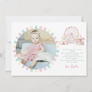 Girly Pastel Colour Carnival Circus Birthday Photo Thank You Card