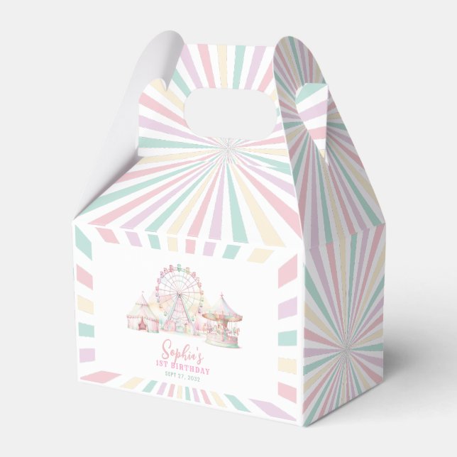 Girly Pastel Colour Carnival Circus Kids Birthday Favor Box (Front Side)