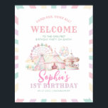Girly Pastel Colour Carnival Circus Kids Birthday Poster<br><div class="desc">This pastel colour birthday welcome sign features a whimsical carnival theme, perfect for celebrating any kid's birthday. It reads "COME ONE, COME ALL! WELCOME TO THE GREATEST BIRTHDAY PARTY ON EARTH!" in a playful, circus-style font at the top, with vibrant illustrations of a ferris wheel, circus tent, balloons, and carousel...</div>