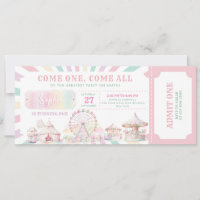 Girly Pastel Colour Carnival Circus Ticket Birthda