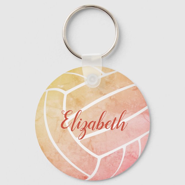 girly pastel colours custom name volleyball sports keychain (Front)