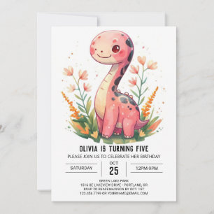 Girly Pastel Digital Dinosaur Girl Birthday Invitation