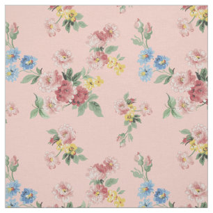 Girly Pastel Floral Customizable - Pink Background Fabric