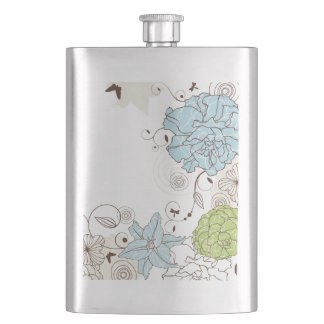 Girly Pastel Flowers and Swirls Hip Flask