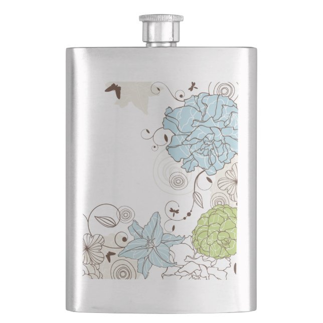 Girly Pastel Flowers and Swirls Hip Flask (Front)