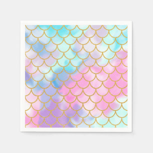 Girly Pastel Ombre Gold Glitter Mermaid Napkin