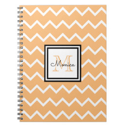 Girly Pastel Orange Name Monogram Chevron Notebook