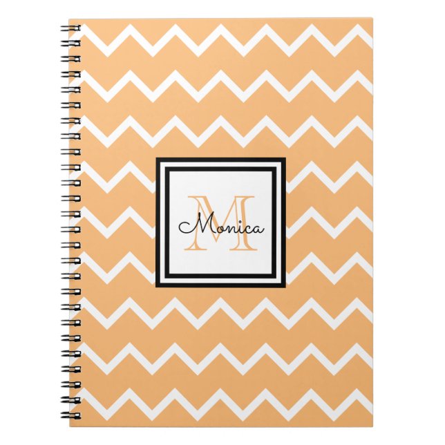Girly Pastel Orange Name Monogram Chevron Notebook (Front)