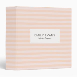 Girly Pastel Peach Stripes Pattern Monogram Binder