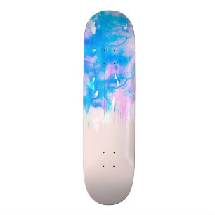 Girly Pastel Pink and Blue Watercolor Paint Drips Skateboard