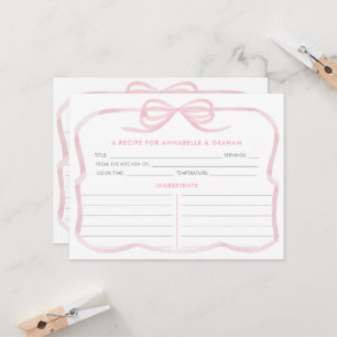 Girly Pastel Pink Bow Bridal Shower Recipe Card